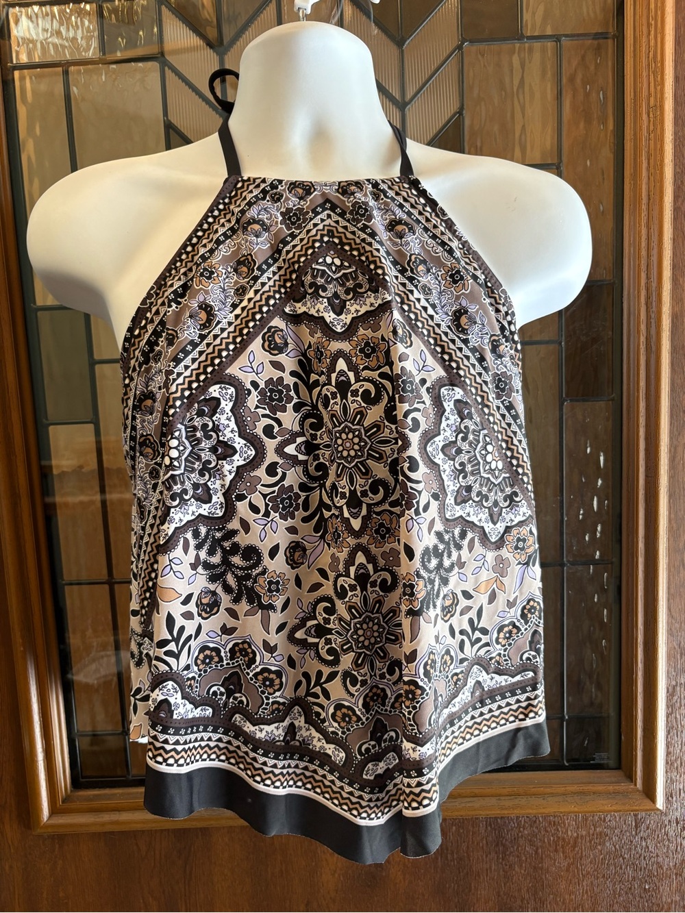 Kona Sol Beige and Black Halter Paisley Camisole